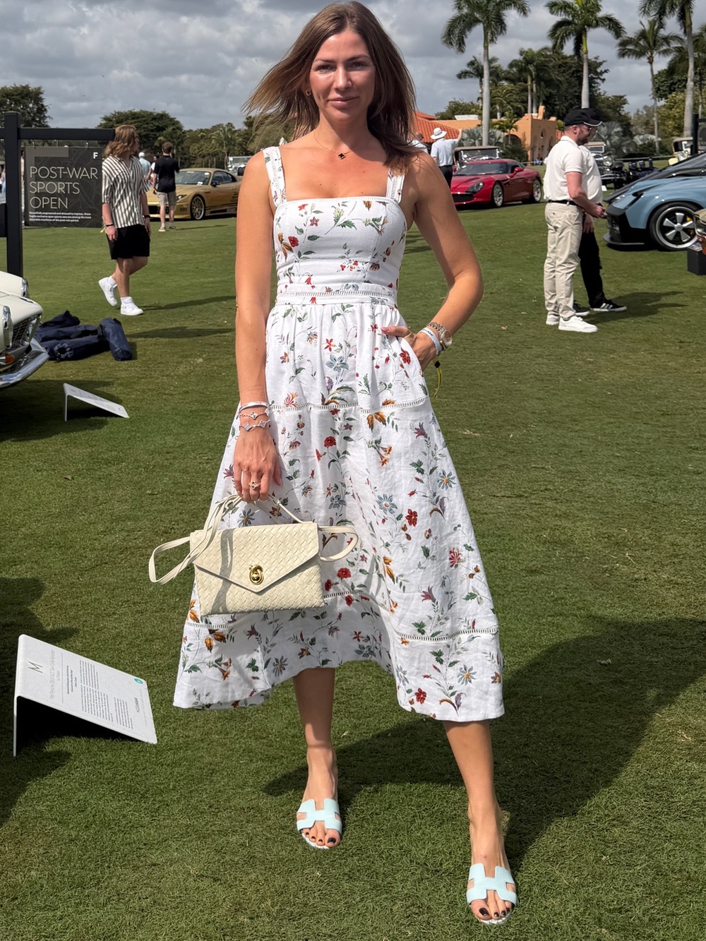 Reformation White Floral Midi Dress with Multicolor Blooms